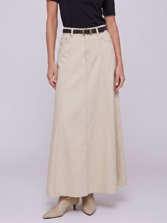 Dresses & Skirts - Women's Beige Cotton Maxi Skirt A-Line High Waist Minimalist Casual Retro Skirt